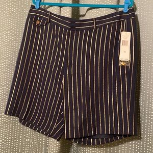 New Ralph Lauren navy blue w/ gold pinstripe linen shorts. Size 16